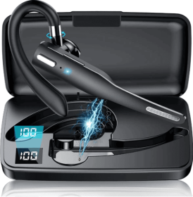 Trucker Wireless Headset Bluetooth 5.1 Earpiece Dual Mic Earbud Noise Cancelling (Option: Black)