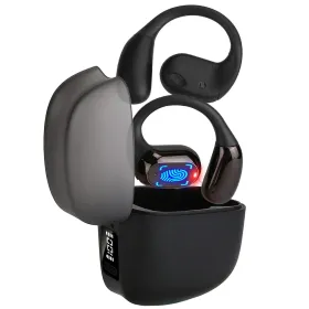 Wireless V5.4 Open Ear Earbuds With Earhook LED Display Charging Case IPX5 Waterproof 300Hrs Standby Time Touch Control Stereo Sport Headphones F (Option: Black)